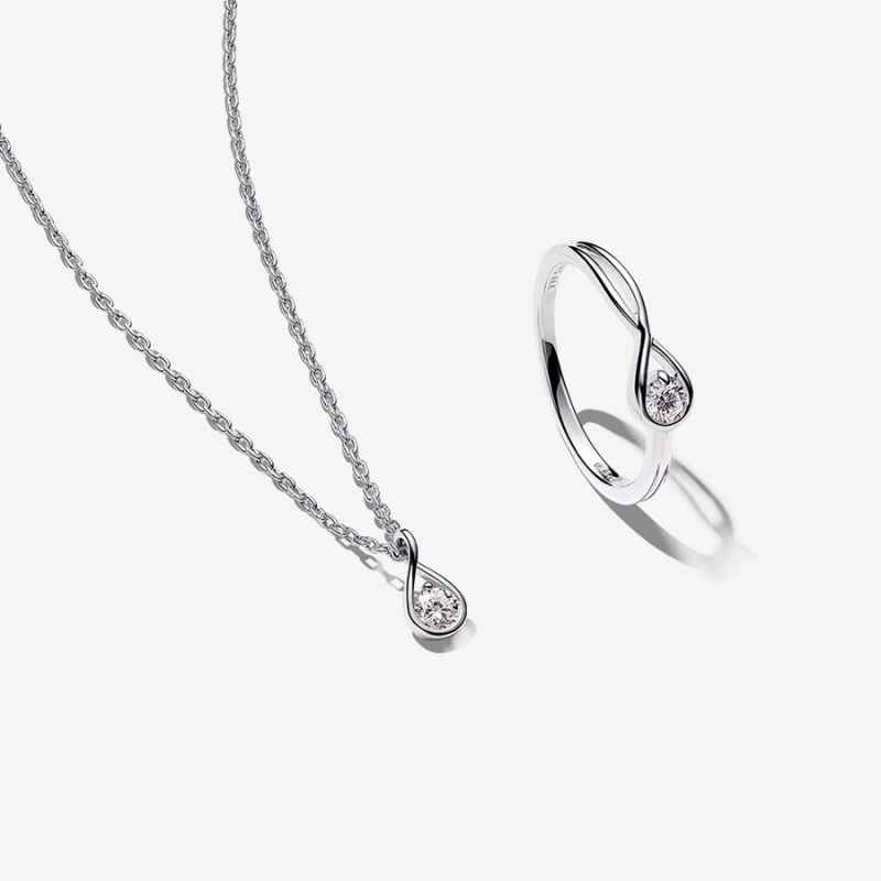 Pandora Brilliance 0.30 ct tw Lab-created Diamond Necklace and Ring Set | 01625-RQVL