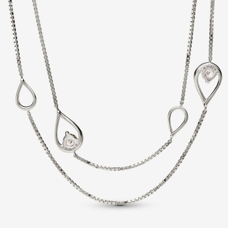 Pandora Brilliance Lab-created 0.50 ct tw Diamond Long Pendant Necklace White Gold | 50749-FPZQ