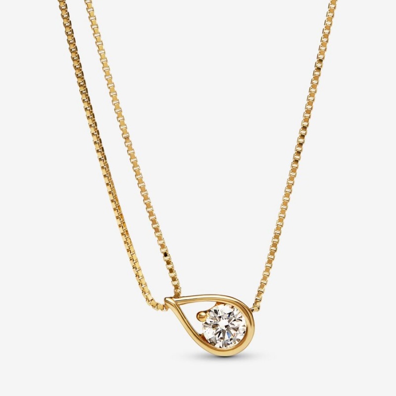 Pandora Brilliance Lab-created 0.75 ct tw Diamond Double Chain Collier Necklace Gold | 54318-SLUF