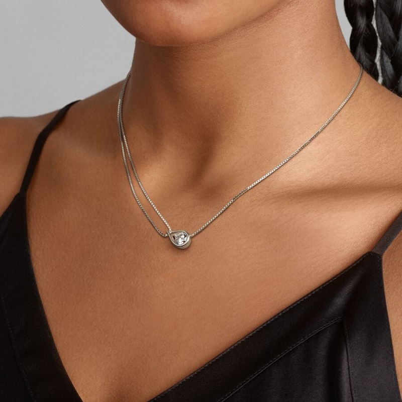 Pandora Brilliance Lab-created 0.75 ct tw Diamond Double Chain Collier Necklace White Gold | 86903-OKWF