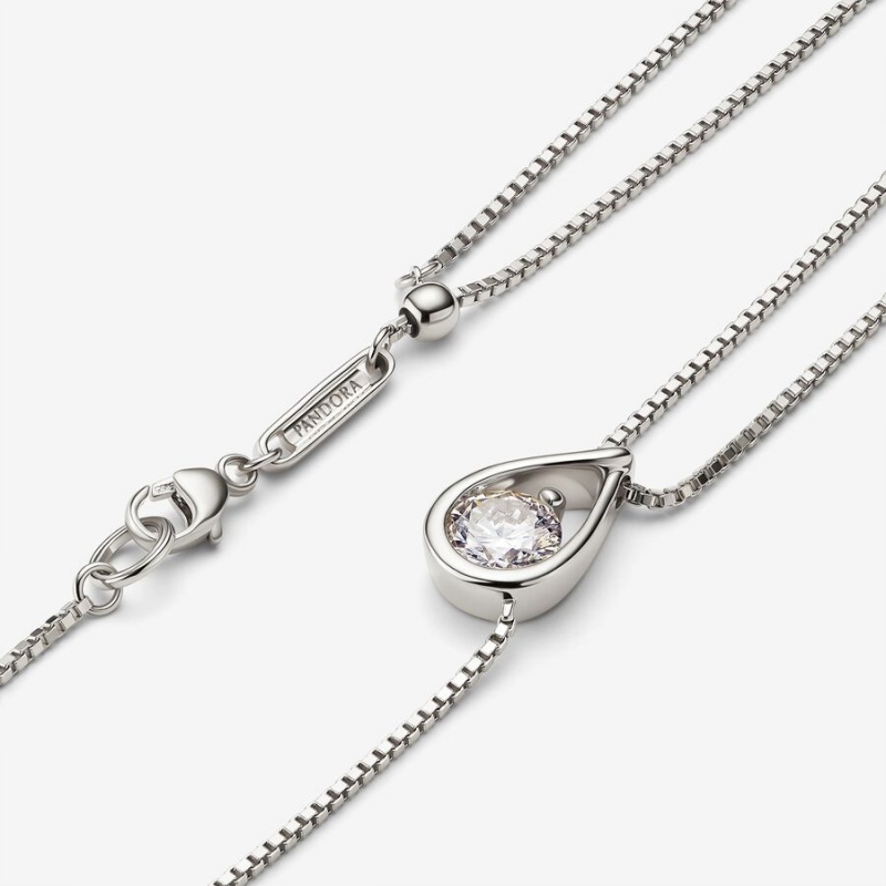 Pandora Brilliance Lab-created 0.75 ct tw Diamond Double Chain Collier Necklace White Gold | 86903-OKWF