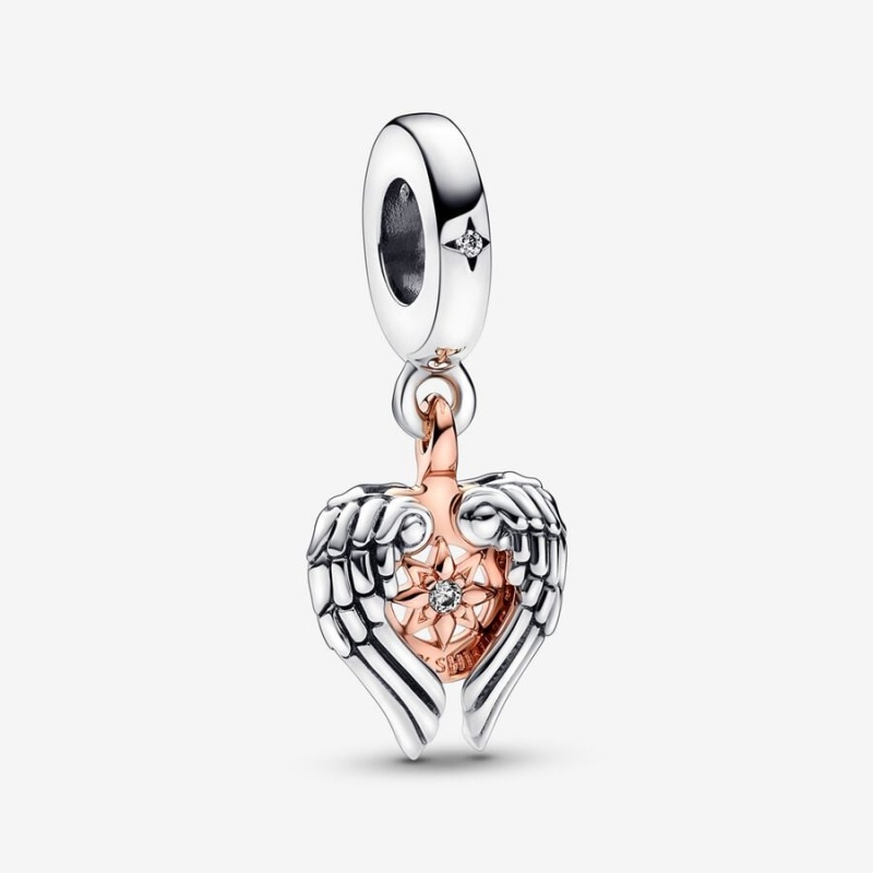 Pandora Celestial Compass Angel Wings Dangle Charm Two-tone | 14986-ETFO