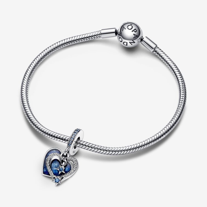 Pandora Celestial Shooting Star Heart Double Dangle Charm Sterling Silver | 38201-TXDB