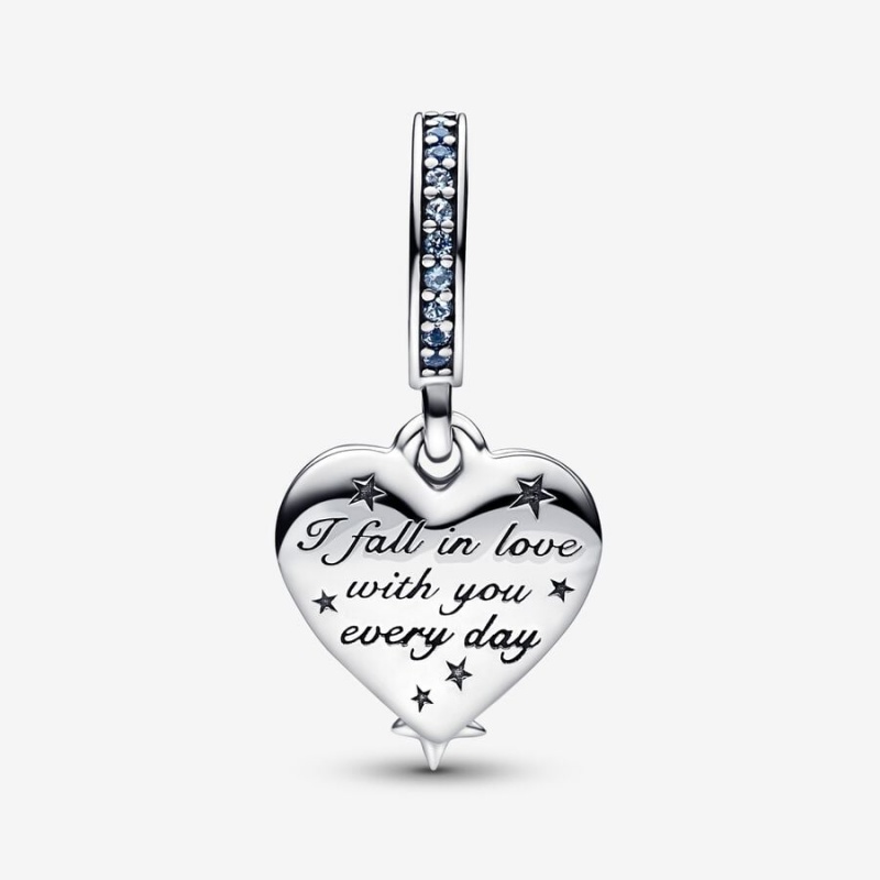 Pandora Celestial Shooting Star Heart Double Dangle Charm Sterling Silver | 38201-TXDB