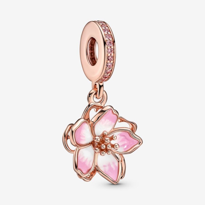 Pandora Cherry Blossom Dangle Charm Rose Gold Plated | 64590-WSGI