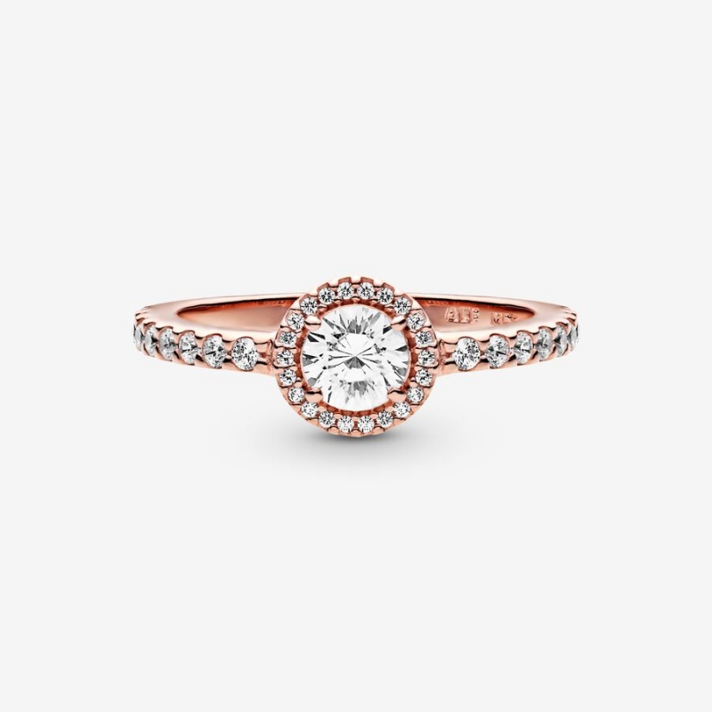 Pandora Classic Sparkle Halo Ring Rose Gold Plated | 84792-SRQN