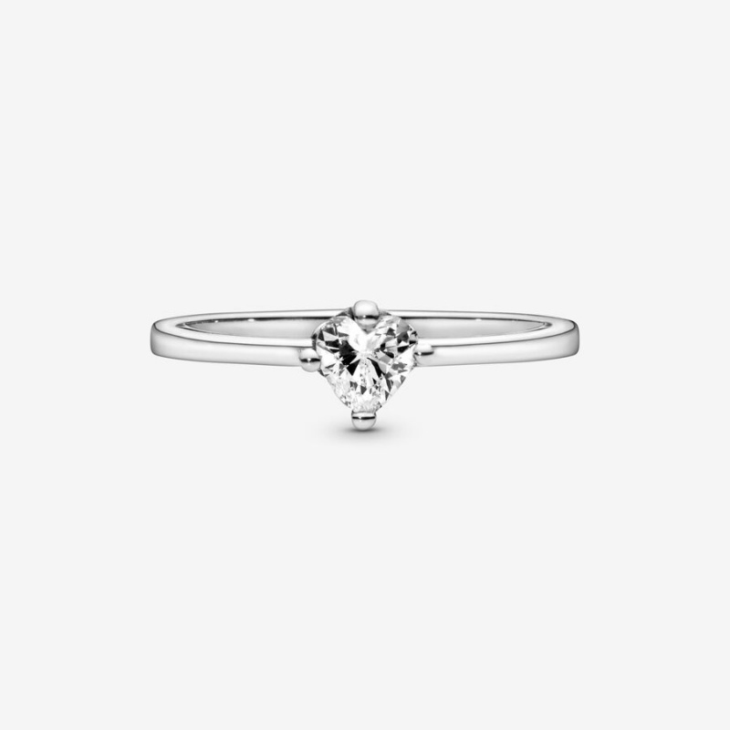 Pandora Clear Heart Solitaire Ring Sterling Silver | 16402-YCVO