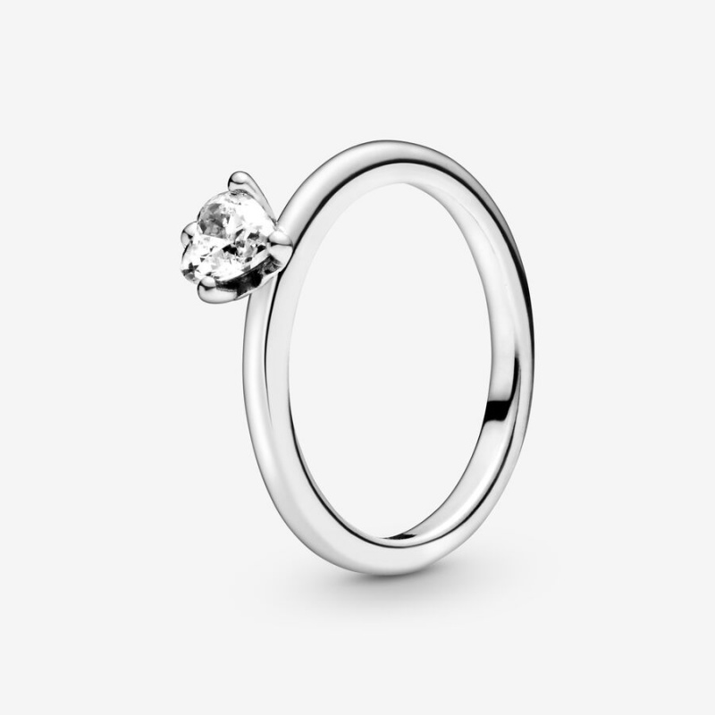 Pandora Clear Heart Solitaire Ring Sterling Silver | 16402-YCVO