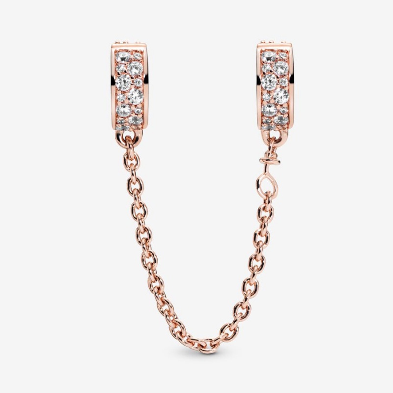 Pandora Clear Pavé Safety Chain Clip Charm Rose Gold Plated | 76248-NCPM