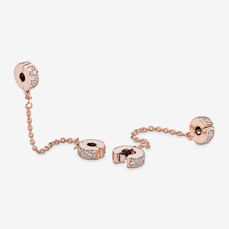 Pandora Clear Pavé Safety Chain Clip Charm Rose Gold Plated | 76248-NCPM