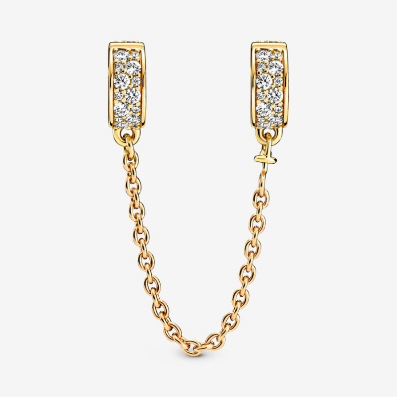 Pandora Clear Pavé Safety Chain Clip Charm Gold Plated | 23790-CWNA