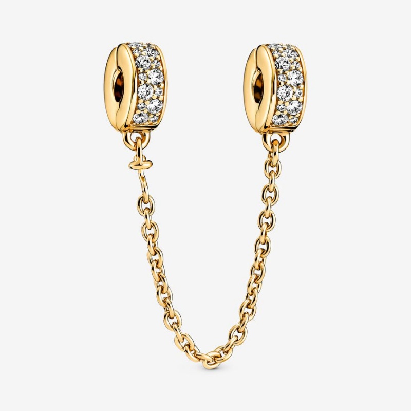 Pandora Clear Pavé Safety Chain Clip Charm Gold Plated | 23790-CWNA