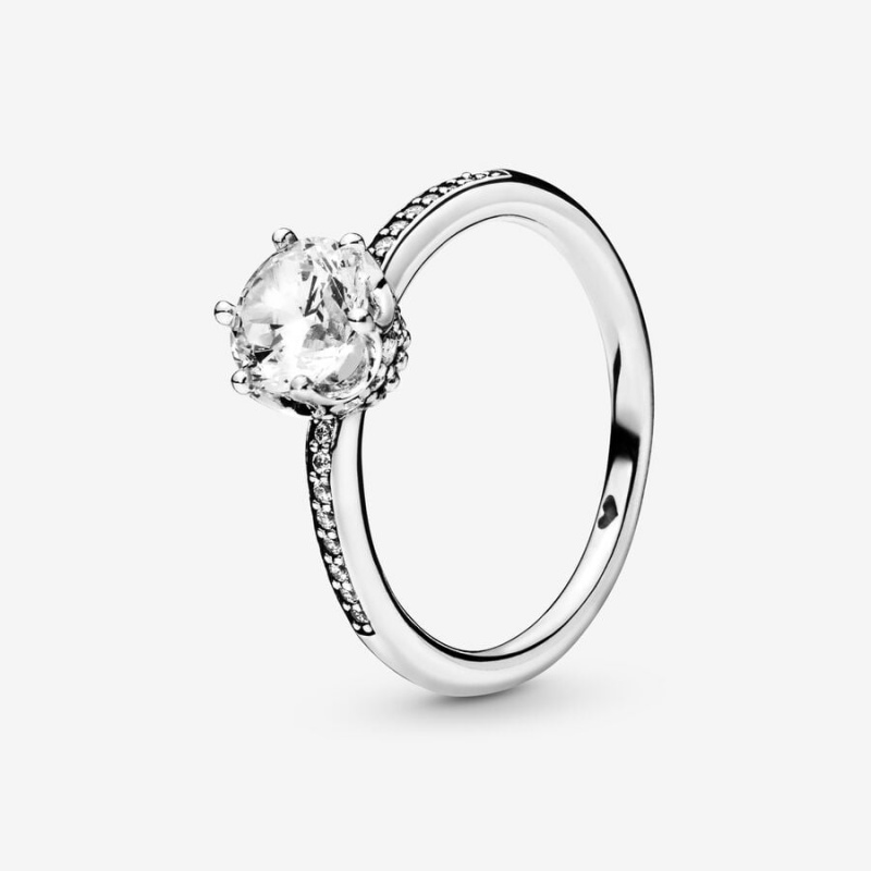 Pandora Clear Sparkling Crown Solitaire Ring Sterling Silver | 01572-MEJI