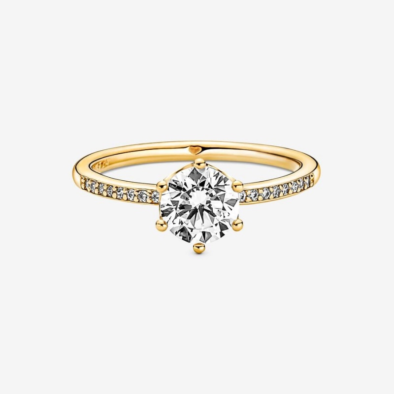 Pandora Clear Sparkling Crown Solitaire Ring Gold Plated | 57610-ZLYO