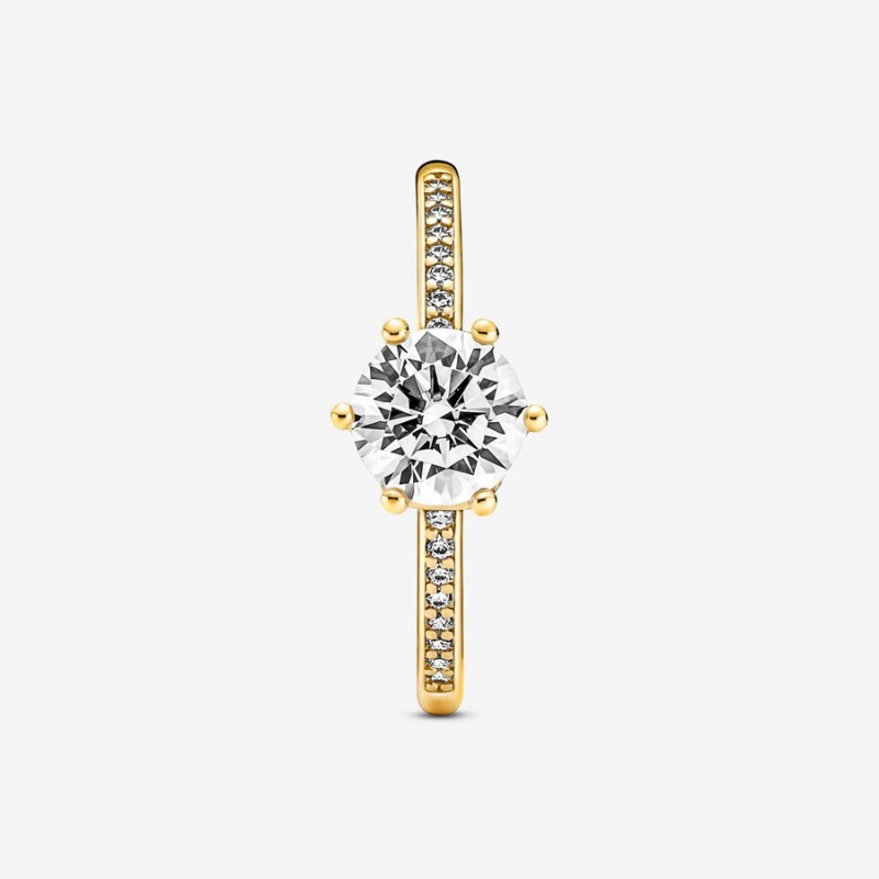 Pandora Clear Sparkling Crown Solitaire Ring Gold Plated | 57610-ZLYO