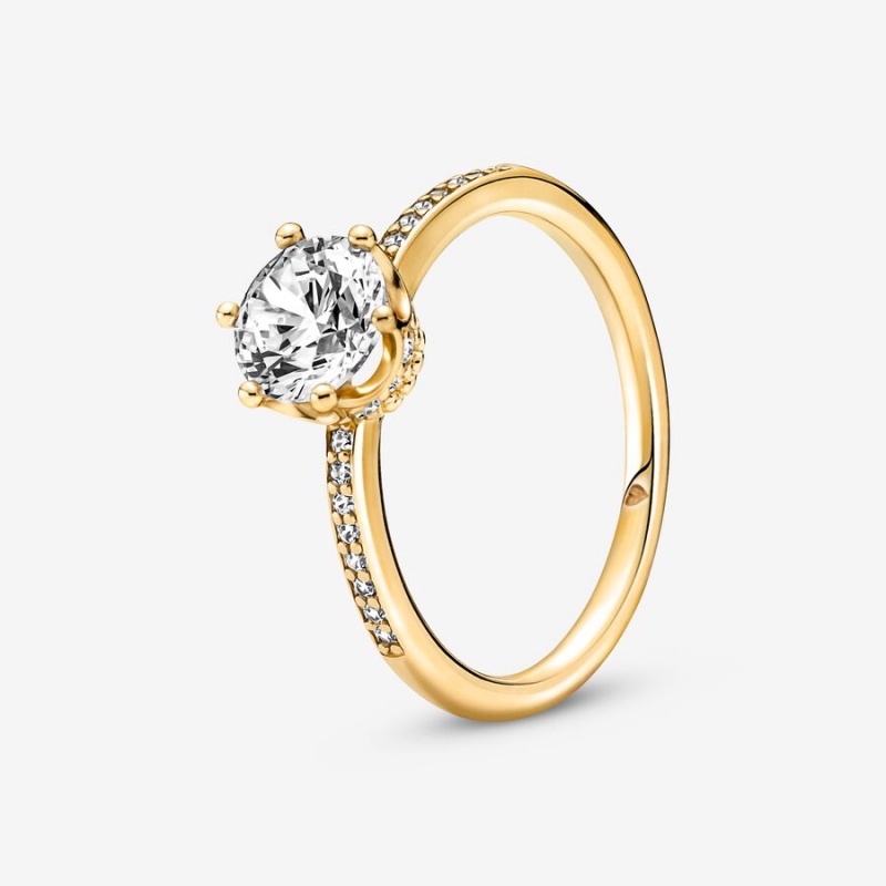 Pandora Clear Sparkling Crown Solitaire Ring Gold Plated | 57610-ZLYO