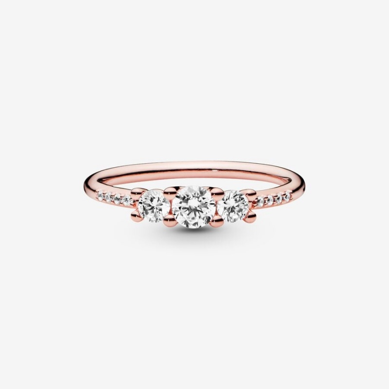 Pandora Clear Three-Stone Ring Rose Gold-plated Ring | 02817-VSCT