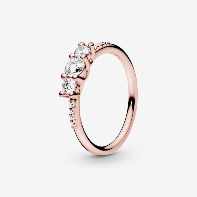 Pandora Clear Three-Stone Ring Rose Gold-plated Ring | 02817-VSCT