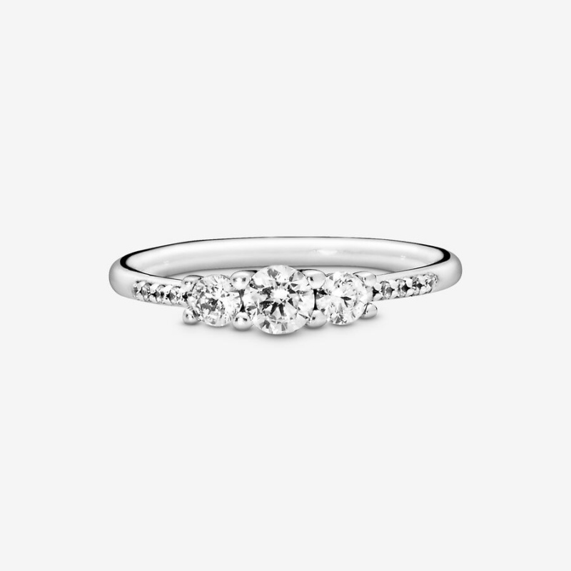 Pandora Clear Three-Stone Ring Sterling Silver | 50914-EXOU