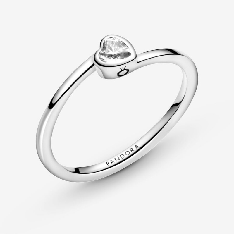 Pandora Clear Tilted Heart Solitaire Ring Sterling Silver | 48619-EWCD