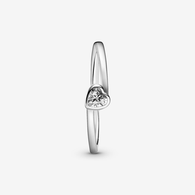 Pandora Clear Tilted Heart Solitaire Ring Sterling Silver | 48619-EWCD