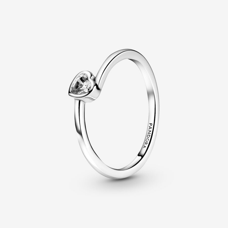 Pandora Clear Tilted Heart Solitaire Ring Sterling Silver | 48619-EWCD