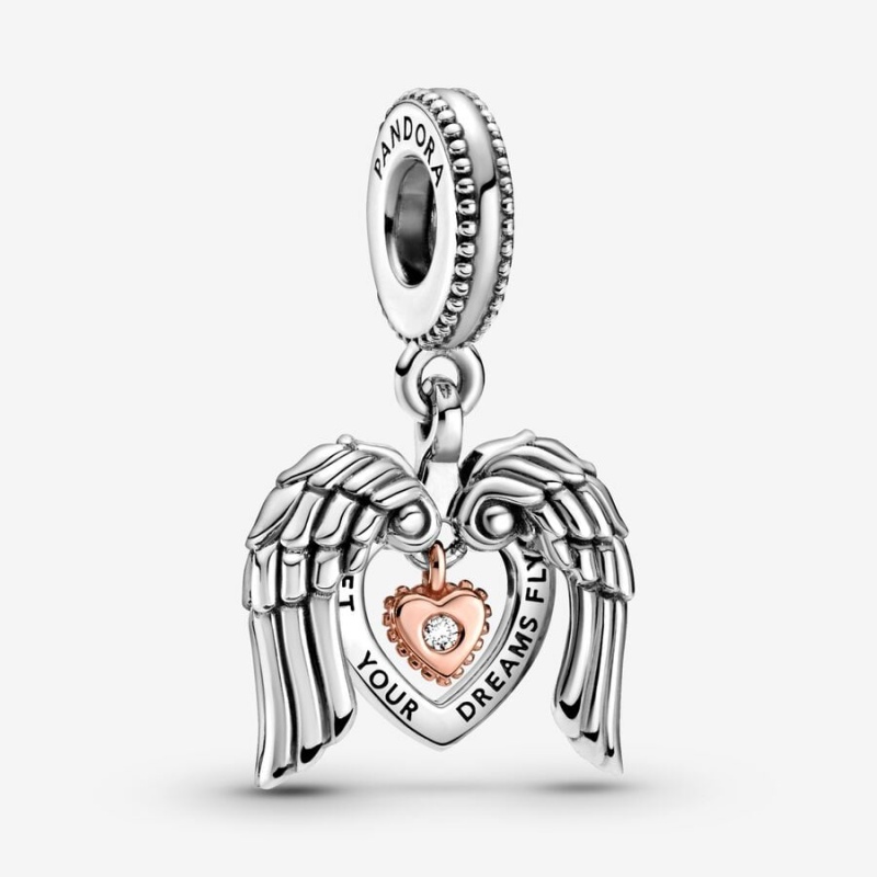 Pandora Club 2021 Angel Wings & Heart Dangle Charm - FINAL SALE Two-tone | 51378-FOXZ