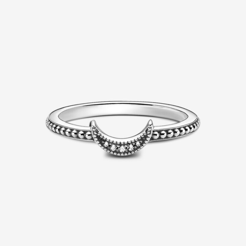 Pandora Crescent Moon Beaded Ring Sterling Silver | 80165-HOXQ