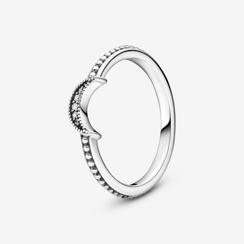 Pandora Crescent Moon Beaded Ring Sterling Silver | 80165-HOXQ