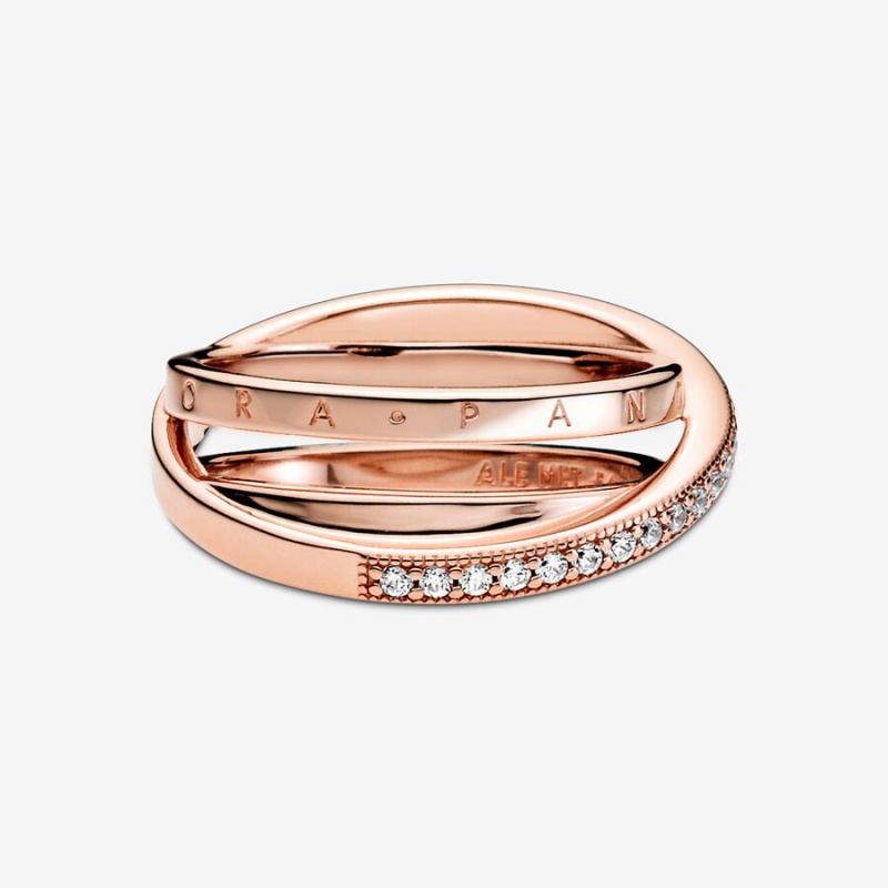 Pandora Crossover Pavé Triple Band Ring Rose Gold Plated | 62038-EYGS