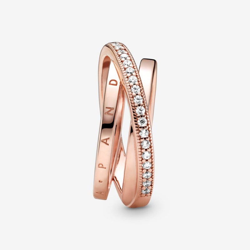 Pandora Crossover Pavé Triple Band Ring Rose Gold Plated | 62038-EYGS