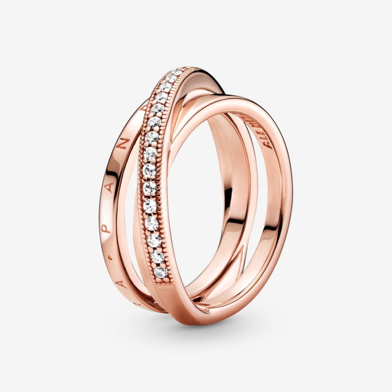 Pandora Crossover Pavé Triple Band Ring Rose Gold Plated | 62038-EYGS