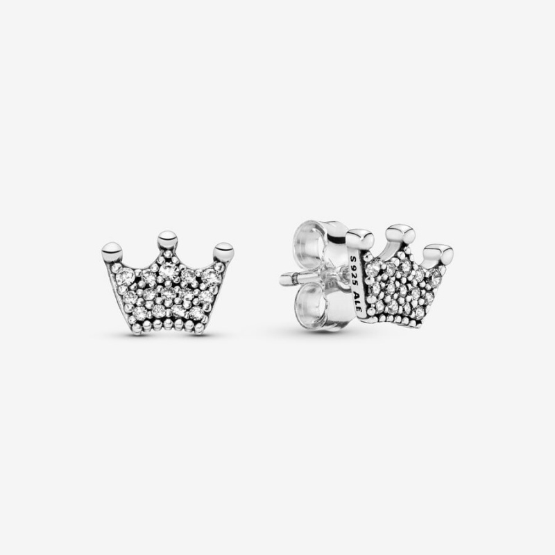 Pandora Crown Stud Earrings Sterling Silver | 12830-UNYA