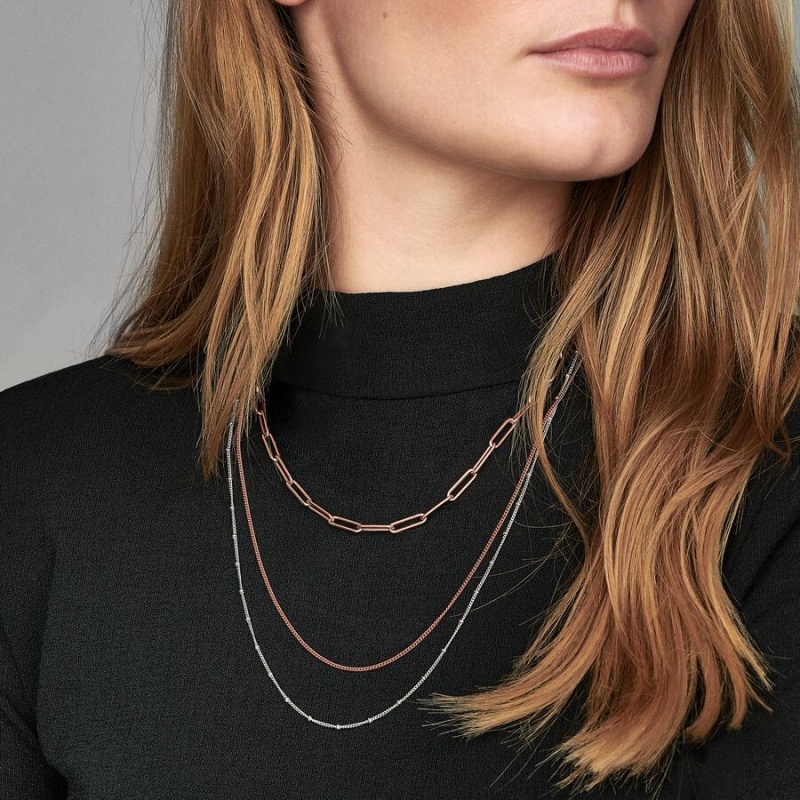 Pandora Curb Chain Necklace Rose Gold Plated | 24816-HYDW