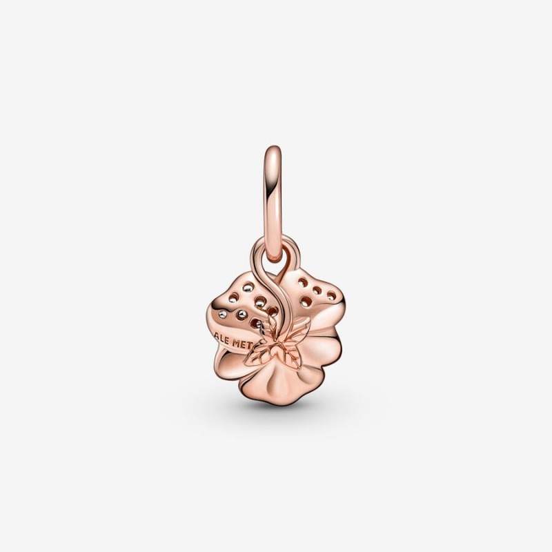 Pandora Deep Purple Pansy Flower Dangle Charm Rose Gold Plated | 24086-JODC