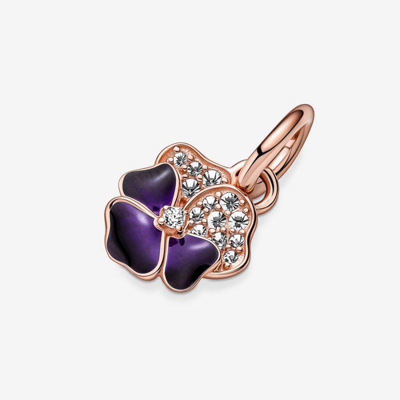 Pandora Deep Purple Pansy Flower Dangle Charm Rose Gold Plated | 24086-JODC