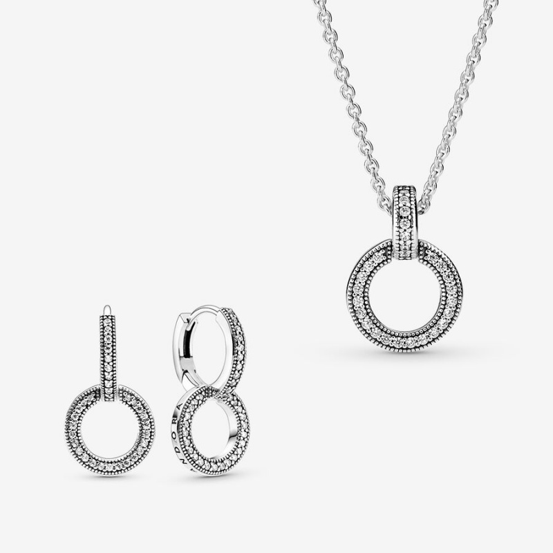 Pandora Double Circle Necklace and Earring Set | 61458-SXOM