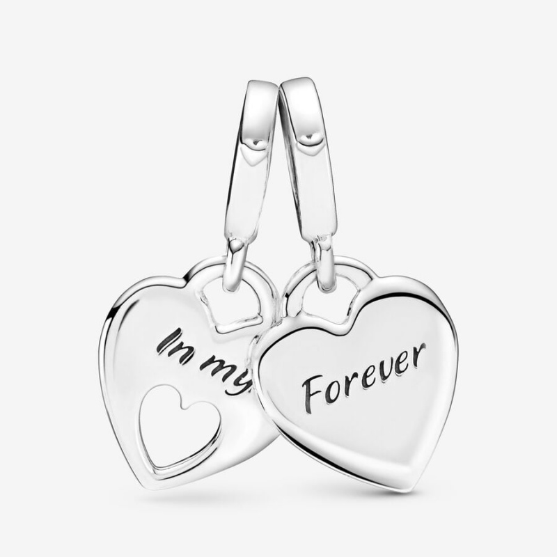 Pandora Double Heart Split Dangle Charm Sterling Silver | 72390-LQZI