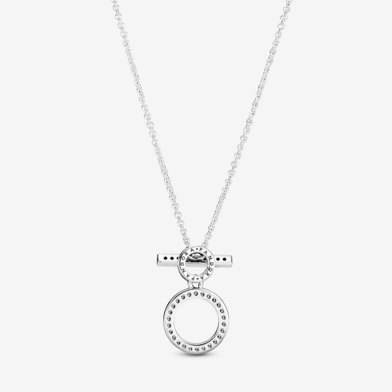 Pandora Double Hoop T-bar Necklace Sterling Silver | 95682-UYSD