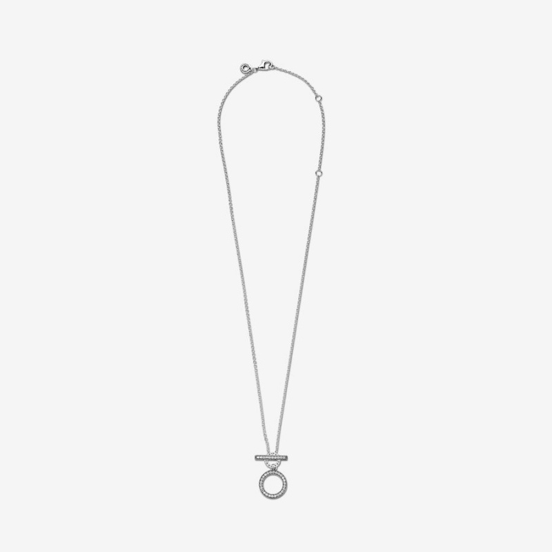 Pandora Double Hoop T-bar Necklace Sterling Silver | 95682-UYSD