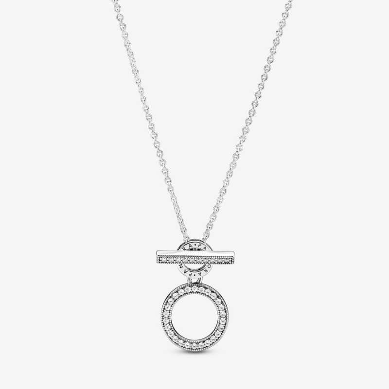 Pandora Double Hoop T-bar Necklace Sterling Silver | 95682-UYSD