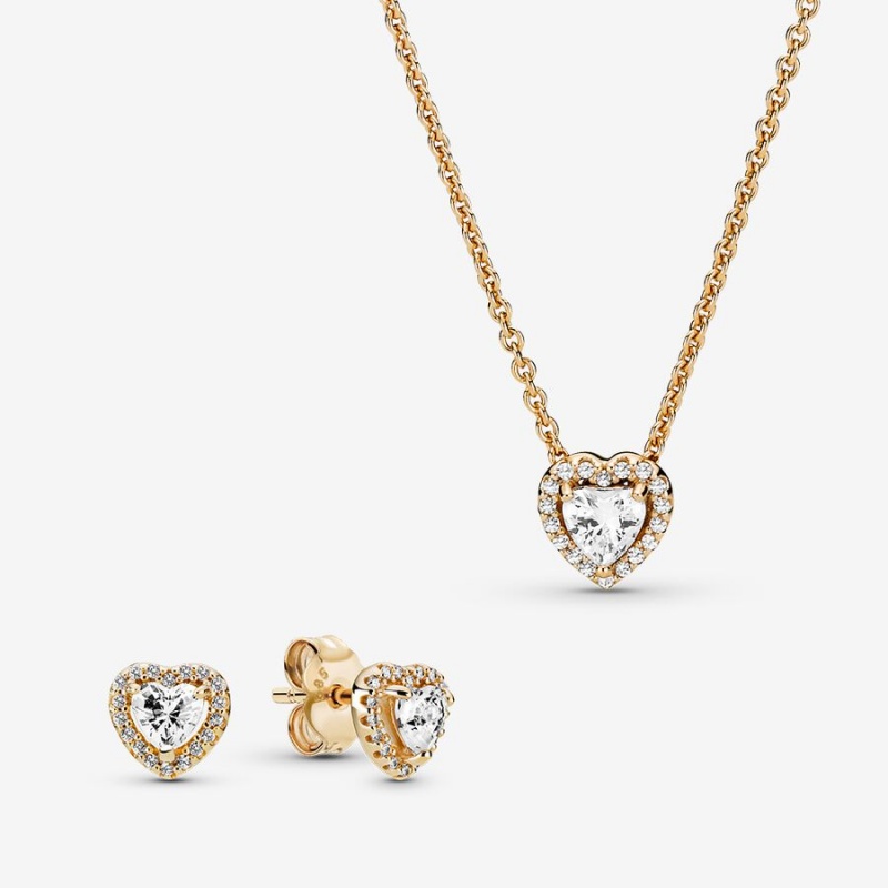 Pandora Elevated Hearts of Gold Necklace and Earring Set | 40281-FJWP