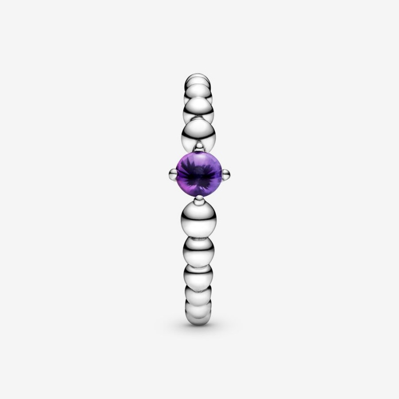 Pandora February Purple Beaded Ring Sterling Silver | 32158-DSZJ