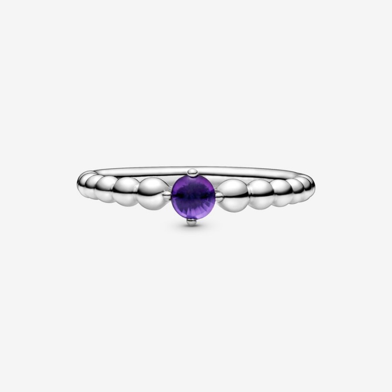 Pandora February Purple Beaded Ring Sterling Silver | 32158-DSZJ