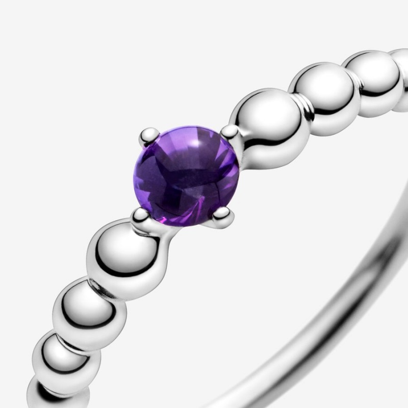 Pandora February Purple Beaded Ring Sterling Silver | 32158-DSZJ