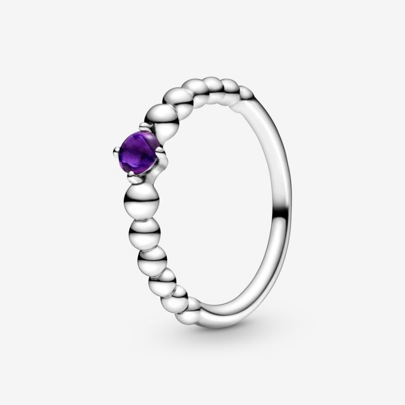 Pandora February Purple Beaded Ring Sterling Silver | 32158-DSZJ