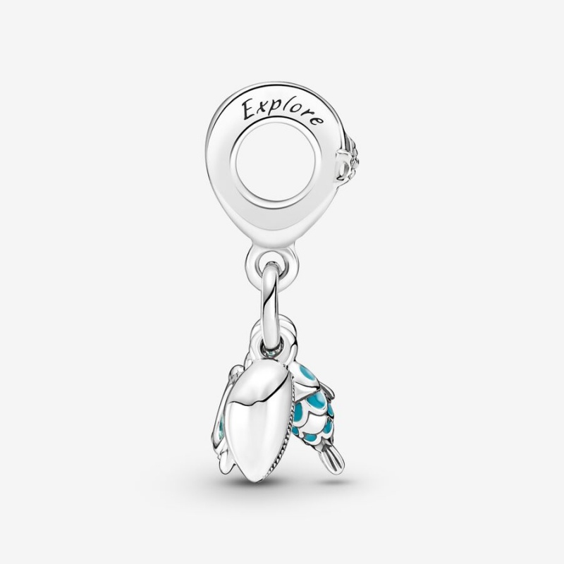 Pandora Fish, Sea Turtle & Conch Triple Dangle Charm Sterling Silver | 74362-KPLT