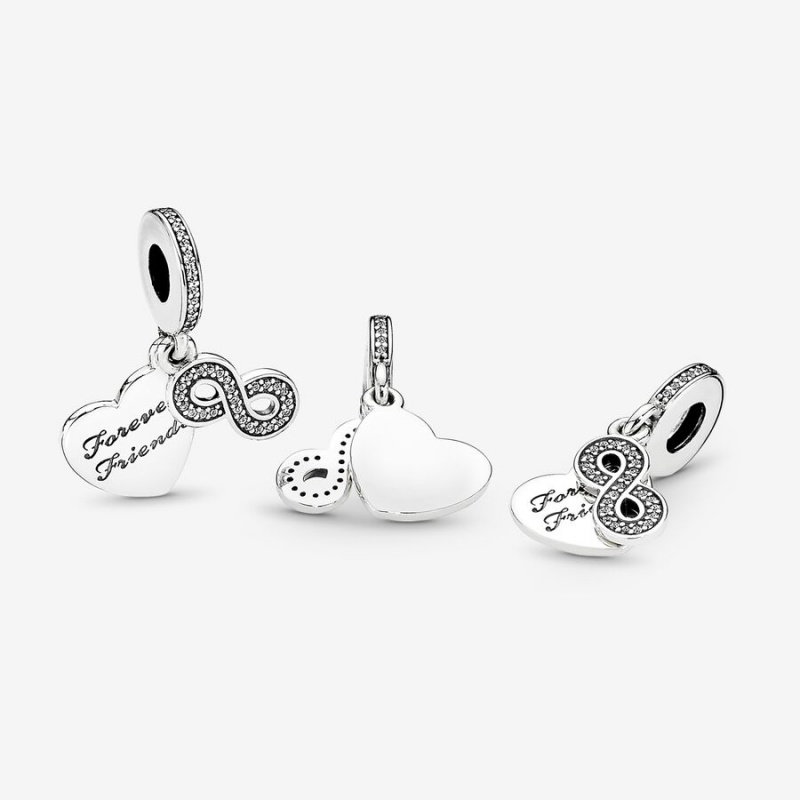 Pandora Forever Friends Heart Dangle Charm Sterling Silver | 35712-VOIU