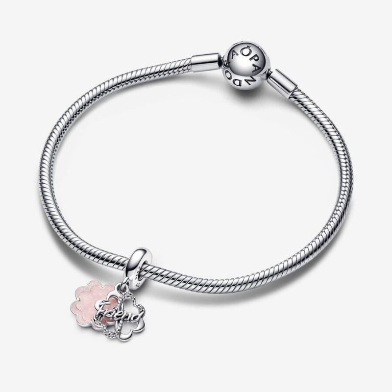 Pandora Four-leaf Clover Friendship Double Dangle Charm Sterling Silver | 78629-OKZI