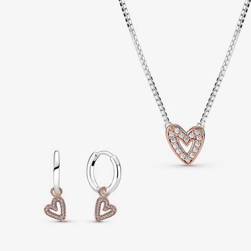 Pandora Freehand Heart Necklace and Earring Set | 52743-KODZ